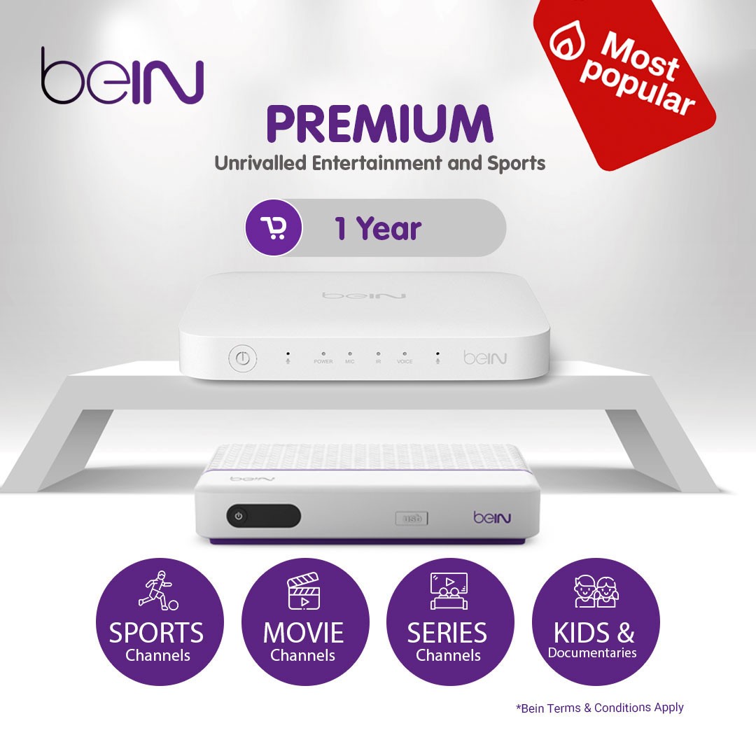 beIN PREMIUM Package – 1 Year New Subscription (beIN PVR Plus / beIN TV HDR / VIP / 4K Media Server Receiver)