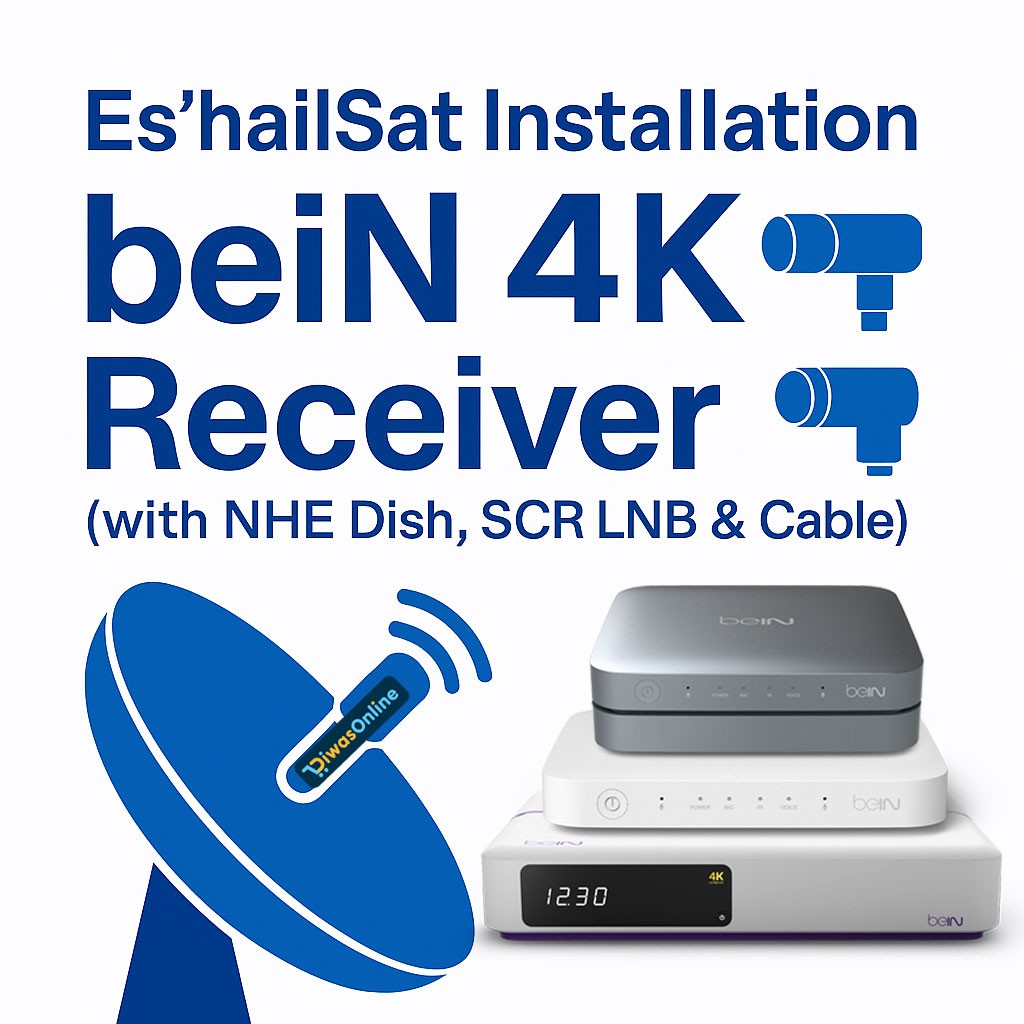 Es’hailSat Installation for beIN 4K Receiver (with NHE Dish, SCR LNB & Cable)