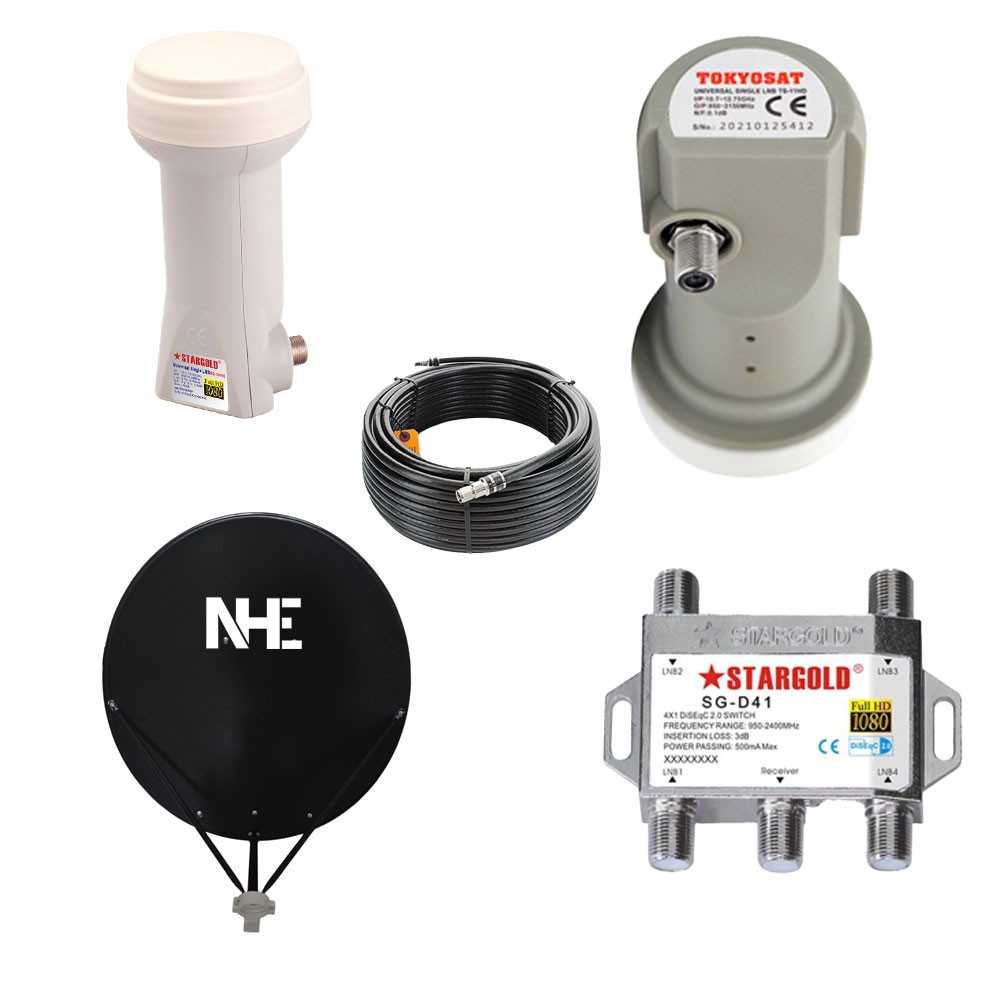 Satellite Installation COMBO – Arabsat / Nilesat (2 NHE Dishes, 2 LNBs, 35m Cable)