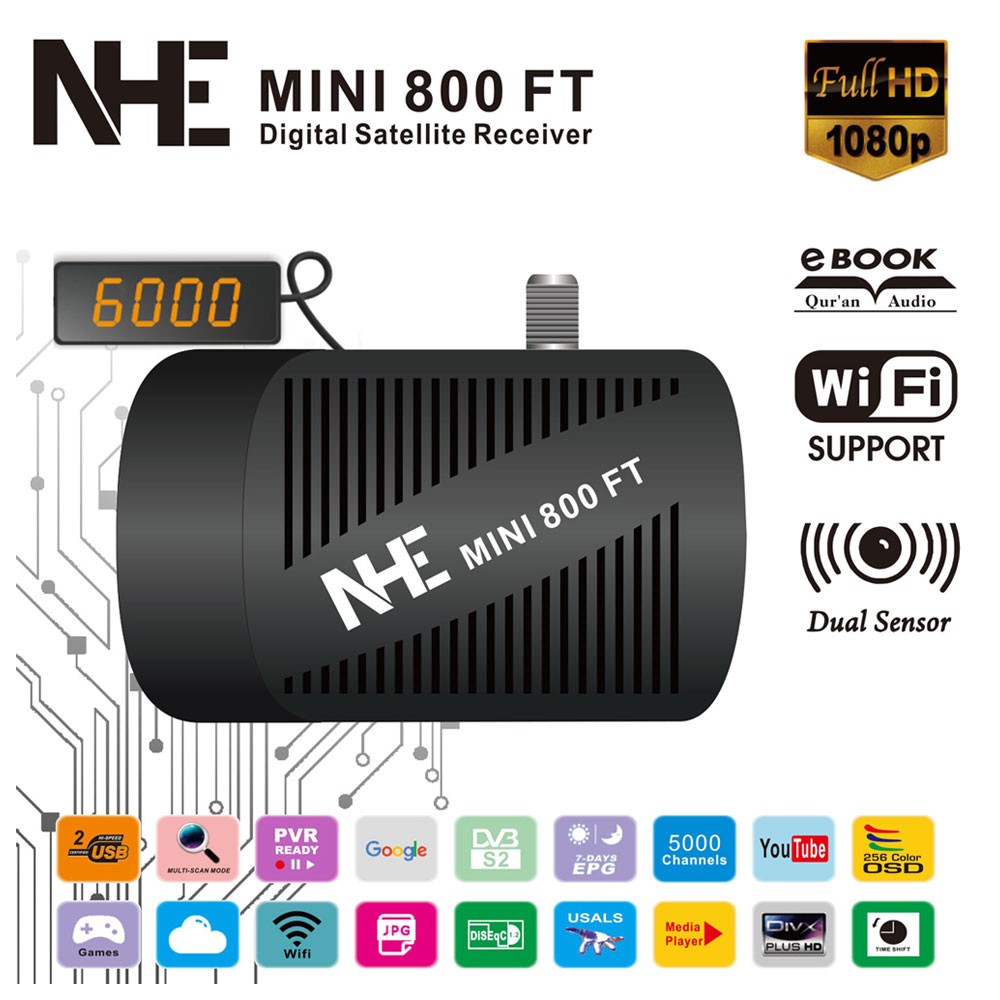 NHE Receiver FHD Mini 800 FT – Full HD 1080p Digital Satellite Receiver | Compact Size | USB Media Support